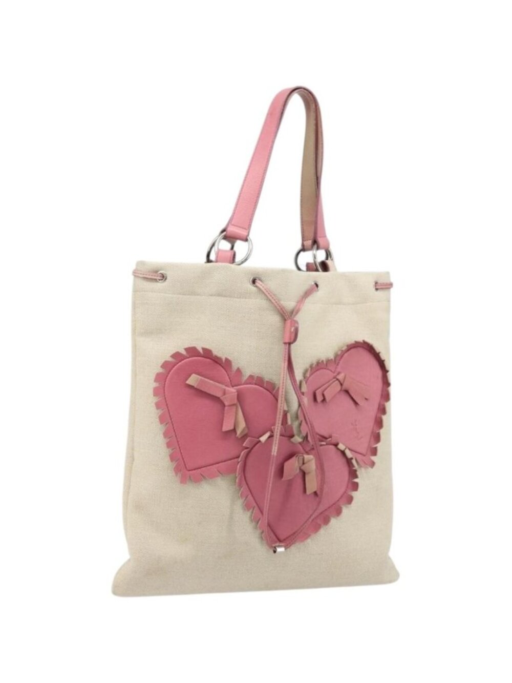 SAINT LAURENT Kahala Tote Bag Canvas Beige Silver